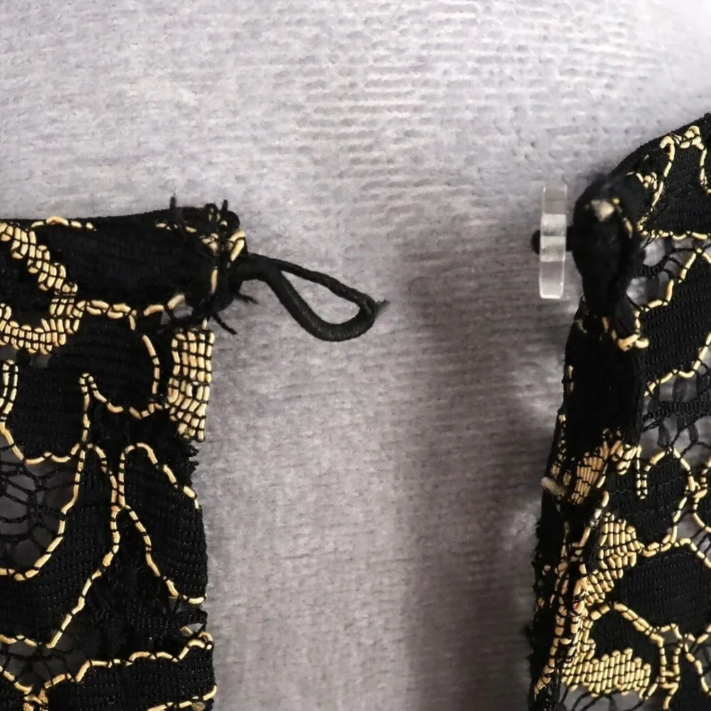 Liz Claiborne Dress Womens 6 Black Gold Lace Rhinestones Lined Formal New